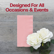 Disposable classic pink dinner napkins, 16" x 16", offering easy cleanup while maintaining a charming and stylish look.