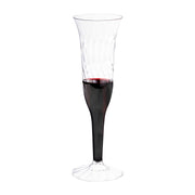 Disposable clear plastic champagne flutes, 5 oz., lightweight yet sturdy, designed for effortless cleanup at parties and special occasions