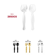 Disposable clear plastic serving flatware, lightweight yet durable, designed for easy cleanup after meals