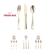 Disposable gold plastic silverware set, ideal for convenient cleanup at large gatherings and events