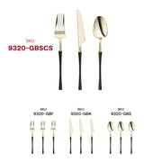 Disposable gold with black handle Moderno plastic cutlery set, durable yet lightweight, perfect for events, sold in a 240-pack