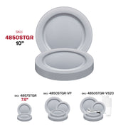 Disposable matte steel gray dinner plates, 10-inch size, sturdy plastic