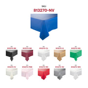 Disposable navy plastic tablecloth in a rectangular 54 x 108 size, ideal for easy cleanup after events and parties.