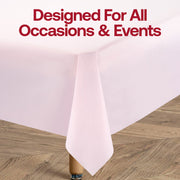 Disposable pink plastic tablecloth in a rectangular 54 x 108 size, perfect for easy cleanup after parties and events.