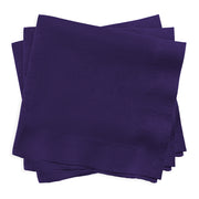 Disposable purple cocktail napkin made from absorbent paper, 10 x 10 inches, packaged in a 600-count bulk case.