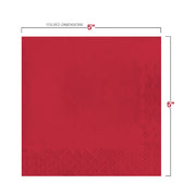 Disposable red paper cocktail napkin with soft texture and vivid color, 10 x 10 inches, bulk pack of 600