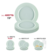 Disposable round appetizer plates in matte turquoise, 7.5-inch size, perfect for events, pack of 120