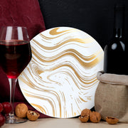Disposable salad plate with flowing gold accents creates photo-ready shine for party presentations