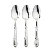 Disposable silver Baroque plastic dinner spoons, offering a stylish look with hassle-free cleanup