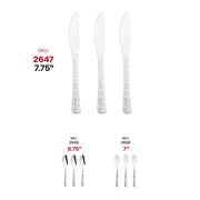 Disposable silver hammered plastic knives, 7.75 inches, case of 1000 – Sturdy single-use knives with a modern hammered design, ideal for catering and parties.