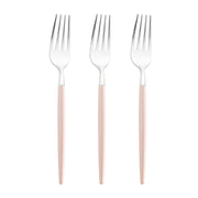 Disposable silver with pink handle Moderno plastic dinner forks, 8 inches, lightweight yet sturdy, perfect for events