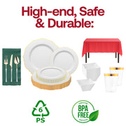 Disposable tableware from the Ho-Ho Haute Set offers style and convenience for Christmas dinners.