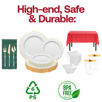 Disposable tableware from the Ho-Ho Haute Set offers style and convenience for Christmas dinners.