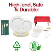 Disposable tableware from the Ho Ho Haute Set offers style and convenience for Christmas dinners.