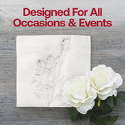 Disposable white cocktail napkins with silver antique detailing, perfect for adding charm to all types of celebrations