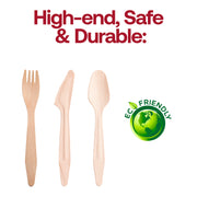 Disposable wooden forks, knives, and spoons crafted from natural birch, BPA-free