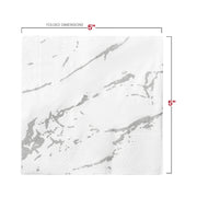 White with Silver Marble Paper Beverage/Cocktail Napkins Dimension | Smarty Had A Party