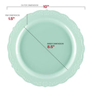 Durable 10-inch turquoise dinner plates with a vintage-inspired round design, disposable and available in a 120-pack