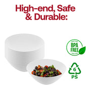 Durable 32 oz. solid white disposable bowls, round shape, set of 60