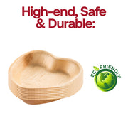 Durable 6-inch heart-shaped palm leaf plates, eco-friendly and BPA-free