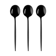 Durable 7-inch black plastic dessert spoons, strong and sleek, case of 480