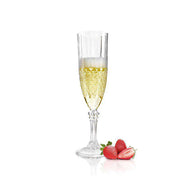 Durable 8 oz crystal cut plastic champagne glasses, lightweight and disposable, great for serving bubbly at any occasion