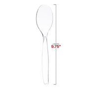 Durable 9.75-inch clear plastic serving spoon, designed for effortless serving and single-use convenience.