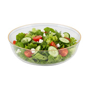 Durable BPA-free clear plastic bowls with gold accents, high-end disposable tableware safe for serving various food types.