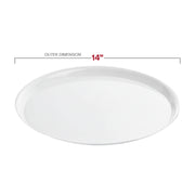 Durable and BPA-free 14 inch white round plastic serving trays, high-end disposable platters sturdy enough for heavy appetizers.