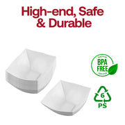 Durable and BPA-free 16 oz white wave square plastic bowls, food-safe recyclable polystyrene serving bowls for hot and cold dishes.
