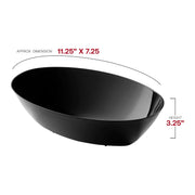 Durable and BPA-free black plastic oval bowls, high-end disposable tableware safe for serving hot or cold party food.