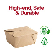 Durable and BPA-free kraft folded paper #1 containers, food-safe recyclable paper packaging for hot and cold menu items.
