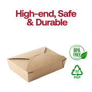 Durable and BPA-free kraft folded paper #2 containers, food-safe recyclable paper packaging for hot and cold menu items.
