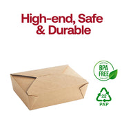 Durable and BPA-free kraft folded paper #3 containers, food-safe recyclable paper packaging for hot and cold menu items.
