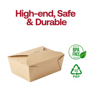 Durable and BPA-free kraft folded paper #4 containers, food-safe recyclable paper packaging for hot and cold menu items.
