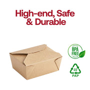 Durable and BPA-free kraft folded paper #8 containers, food-safe recyclable paper packaging for hot and cold menu items.
