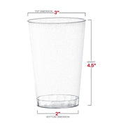 Durable and chic 12 oz clear plastic tumblers with silver glitter, perfect for serving cocktails, mocktails, and wine at any event