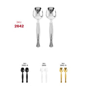 Durable and disposable 9.75-inch silver plastic serving spoons for convenient food service