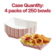 Durable and safe 1 lb red plaid paper food trays, high-quality grease-resistant disposable boats for serving hot meals like chicken wings and fries.