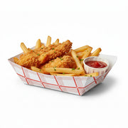Durable and safe 4 oz red plaid paper trays, high-quality grease-resistant disposable food boats for hot and cold snacks.