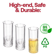 Durable and stylish clear plastic high ball glass, featuring a crystal-cut design, 14-ounce capacity, 3 by 6 inches, BPA-Free