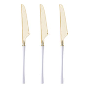 Durable and stylish gold disposable dinner knives with white handles, suitable for various event themes