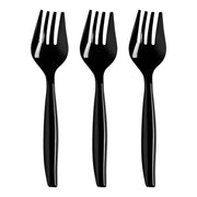 Durable black plastic serving forks, great for serving a variety of dishes at casual and formal events