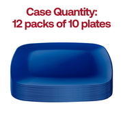 Durable blue rounded square buffet plates made of disposable plastic, 8.5 inches in diameter, BPA Free