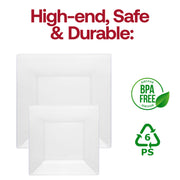 Durable clear plastic cake plates with a modern square design, 6.5-inch diameter, BPA-free