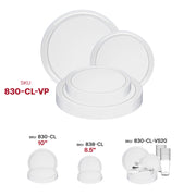 Durable clear plastic dinnerware set with 120 dinner plates and 120 salad plates, practical for parties and casual dining