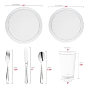 Durable clear plastic event set with flat round plates and cups, designed for effortless elegance at any party, 20, 60 and 120 Settings