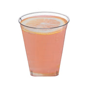 Durable clear plastic shot cups with a modern square bottom, 2 oz capacity, offering elegance with disposable convenience