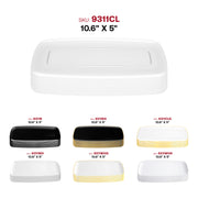 Durable clear rectangular plates with a smooth flat design and raised edges, made of disposable plastic, 10.6x5 inches, 120-pack