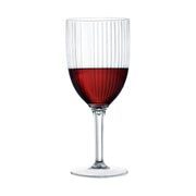 Durable clear striped plastic wine flutes, round disposable design, perfect for weddings and events
